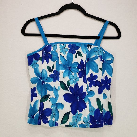 Tops - A -List By Wrapper Woman's Blue and White Floral Hawaiian Top | Zipper